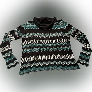 Jones New York Chevron Cowl Neck Sweater - Black, White, Teal